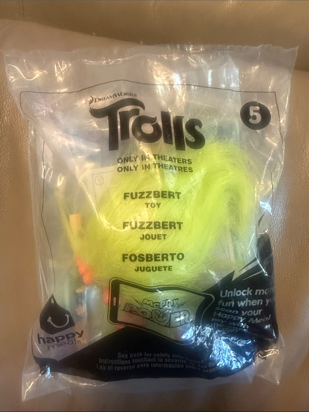 DreamWorks Trolls Fuzzbert Toy - Neon Yellow Hair happy meal toy